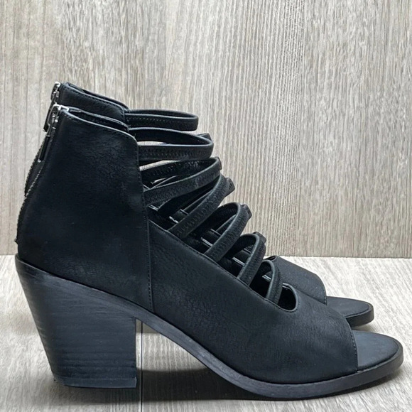 Eileen Fisher Shoes - Eileen Fisher Sandals Womens Size 6 James Peep Toe Strappy Nubuck Leather Black